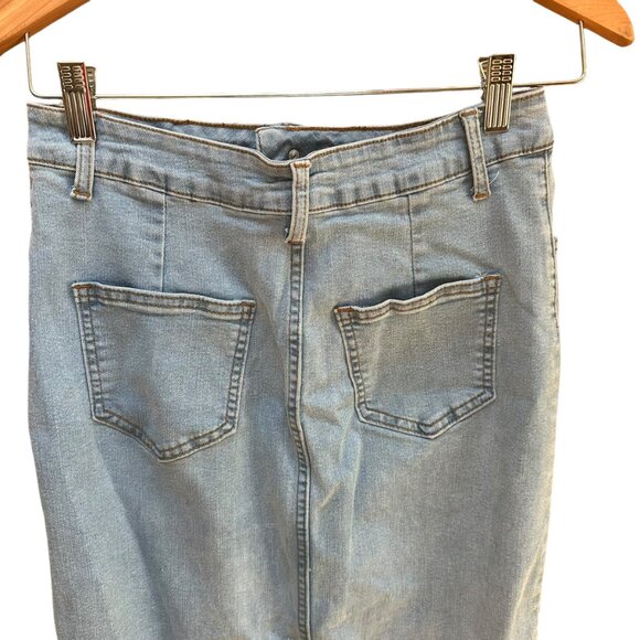 Denim Midi Skirt With Front Slit Blue Cotton Blend Stretch Boho Festival Size M‎ - Picture 3 of 5
